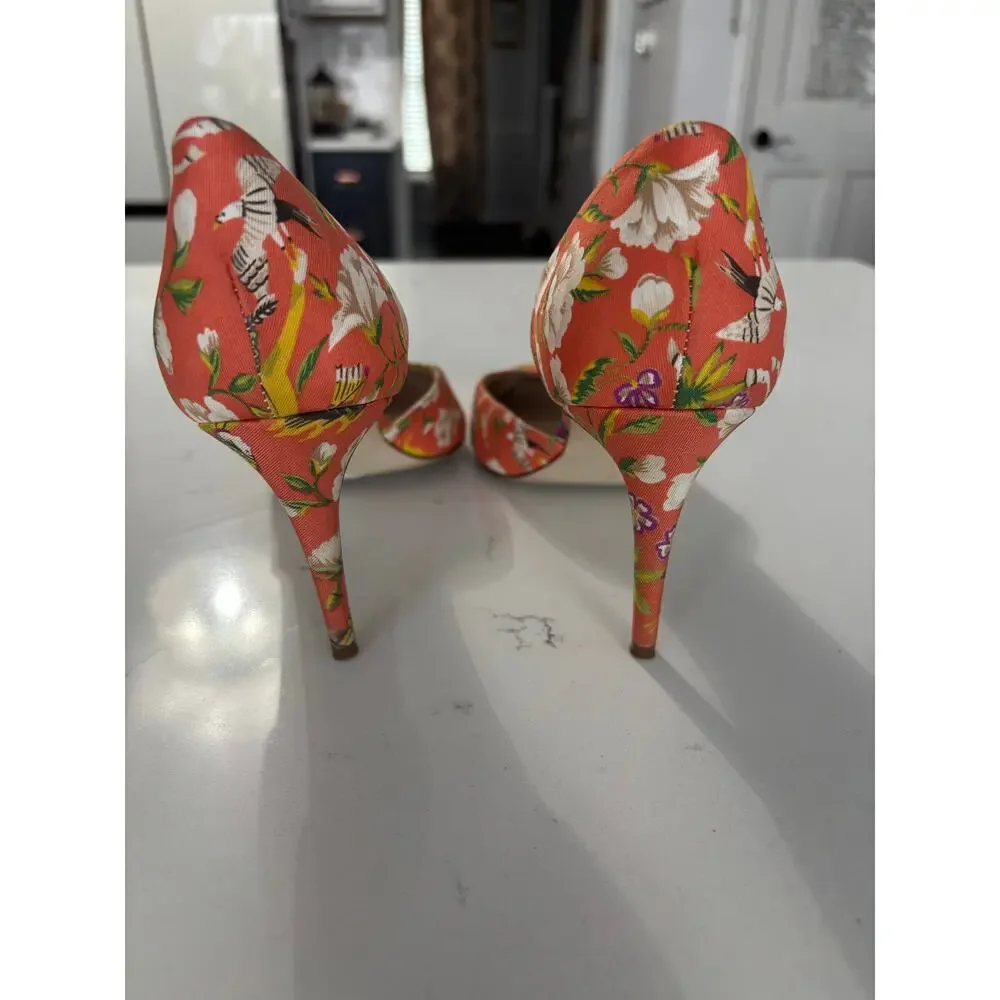 J.Crew Silk Lucie dorsay Pumps sz 8.5 Sweet Orange floral made in Italy chic